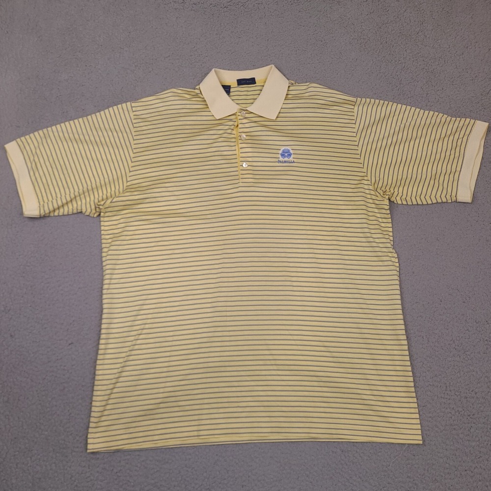 Jeff Rose Polo Shirt Mens XL‎ Yellow Striped Golf Italy Palmilla Golf Club Logo